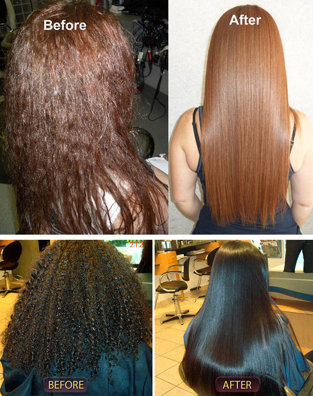 Волосы до и после кератинового выпрямления